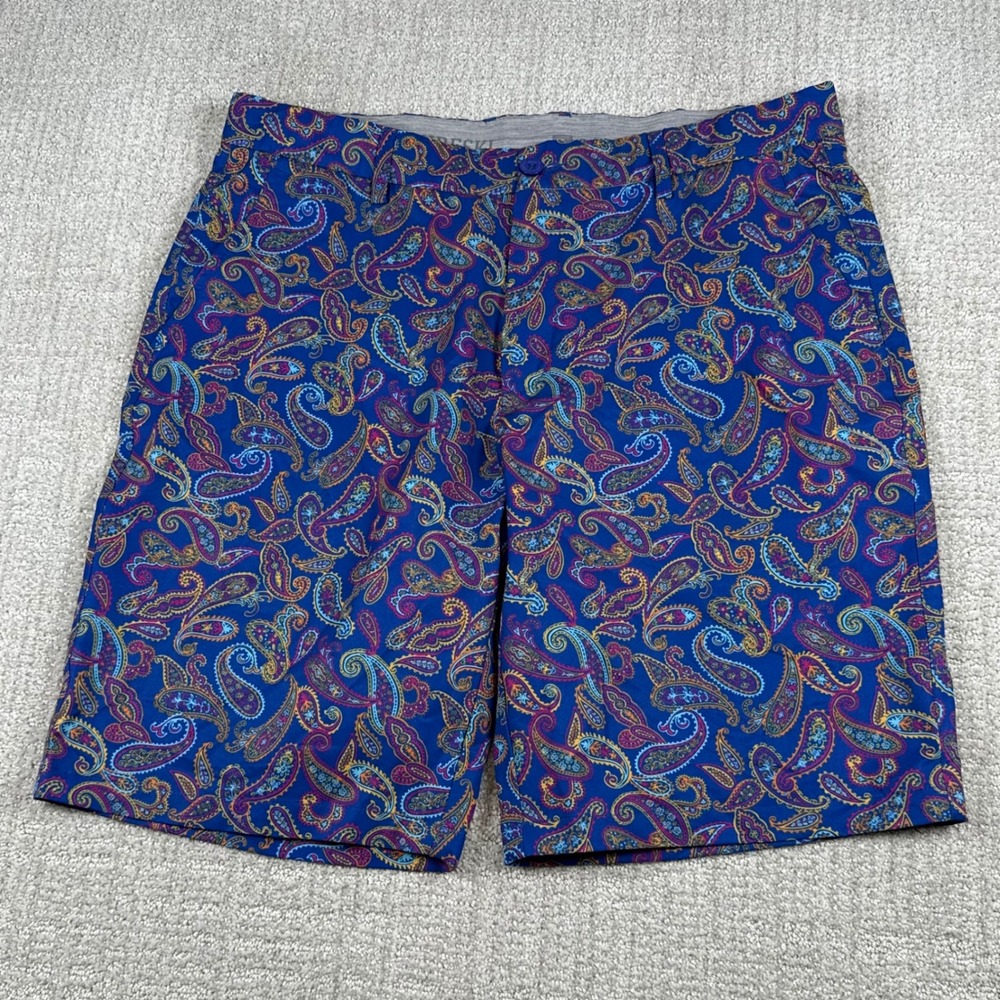 Hreski Mens 36 Blue 9" Paisley Stretch Performance Golf Shorts